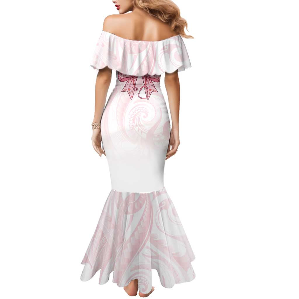 New Zealand Nurses RN Personalised Family Matching Mermaid Dress and Hawaiian Shirt Pink Stethoscope Coquette Bow Maori Motif