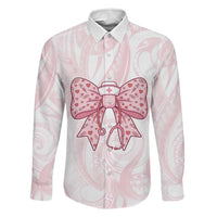 New Zealand Nurses RN Personalised Family Matching Off Shoulder Short Dress and Hawaiian Shirt Pink Stethoscope Coquette Bow Maori Motif