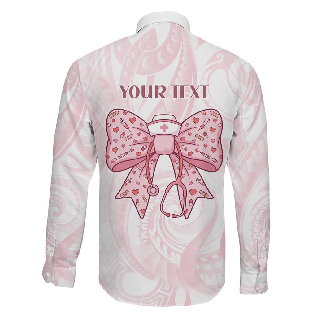 New Zealand Nurses RN Personalised Family Matching Short Sleeve Bodycon Dress and Hawaiian Shirt Pink Stethoscope Coquette Bow Maori Motif