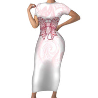 New Zealand Nurses RN Personalised Family Matching Short Sleeve Bodycon Dress and Hawaiian Shirt Pink Stethoscope Coquette Bow Maori Motif