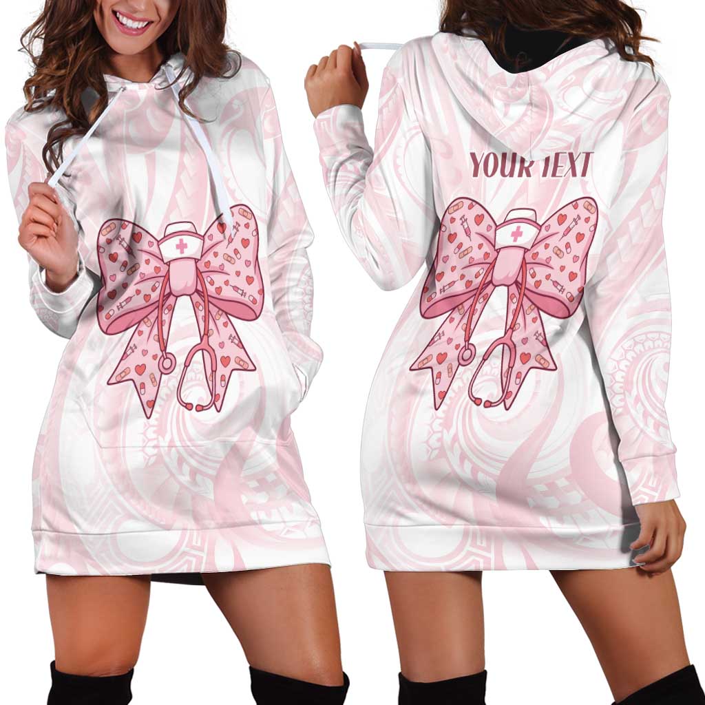 New Zealand Nurses RN Personalised Hoodie Dress Pink Stethoscope Coquette Bow Maori Motif