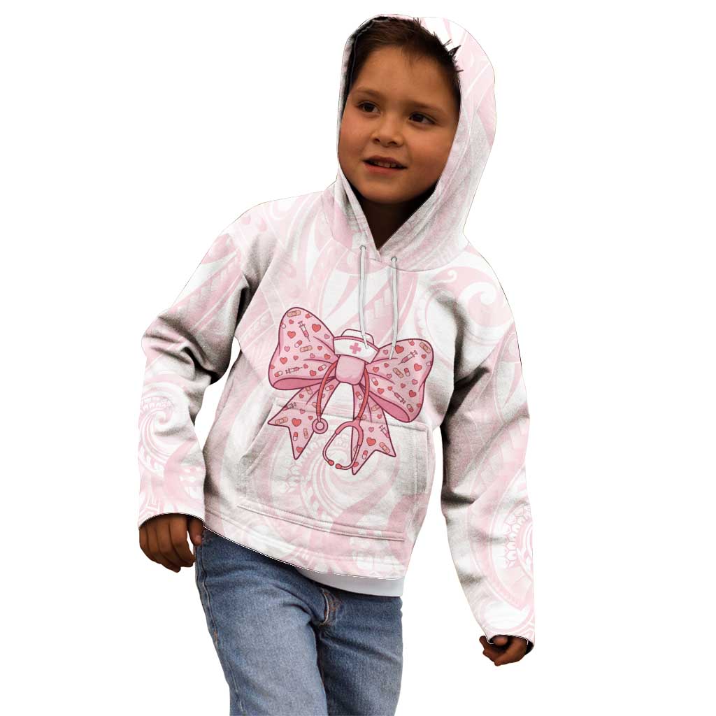 New Zealand Nurses RN Personalised Kid Hoodie Pink Stethoscope Coquette Bow Maori Motif