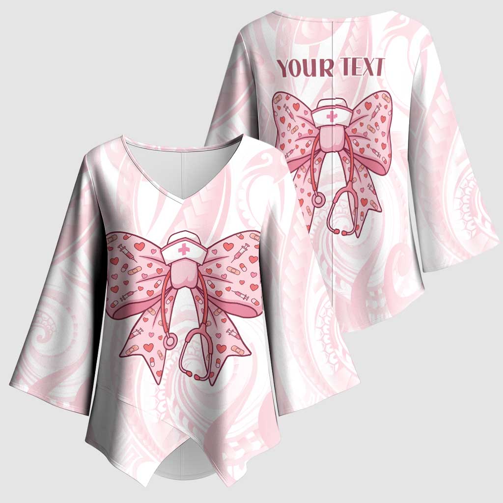 New Zealand Nurses RN Personalised Kimono Sleeve Blouse Pink Stethoscope Coquette Bow Maori Motif