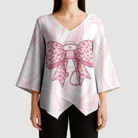 New Zealand Nurses RN Personalised Kimono Sleeve Blouse Pink Stethoscope Coquette Bow Maori Motif