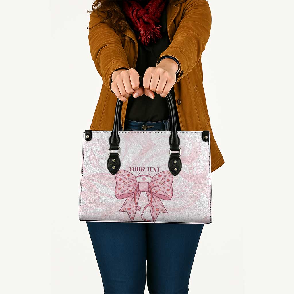 New Zealand Nurses RN Personalised Leather Bag Pink Stethoscope Coquette Bow Maori Motif
