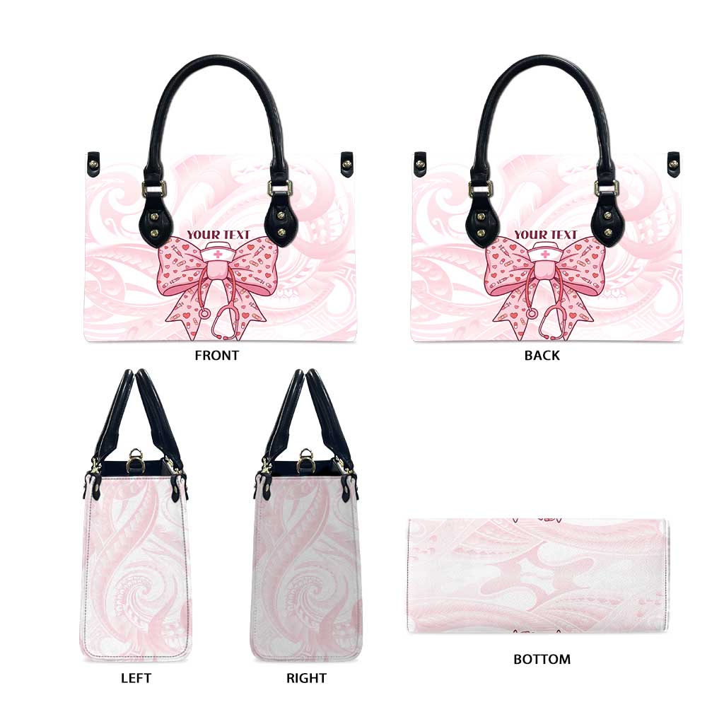 New Zealand Nurses RN Personalised Leather Bag Pink Stethoscope Coquette Bow Maori Motif