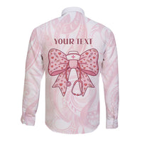 New Zealand Nurses RN Personalised Long Sleeve Button Shirt Pink Stethoscope Coquette Bow Maori Motif LT9 - Polynesian Pride