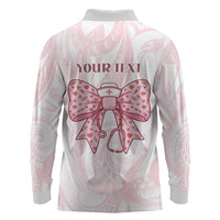 New Zealand Nurses RN Personalised Long Sleeve Polo Shirt Pink Stethoscope Coquette Bow Maori Motif