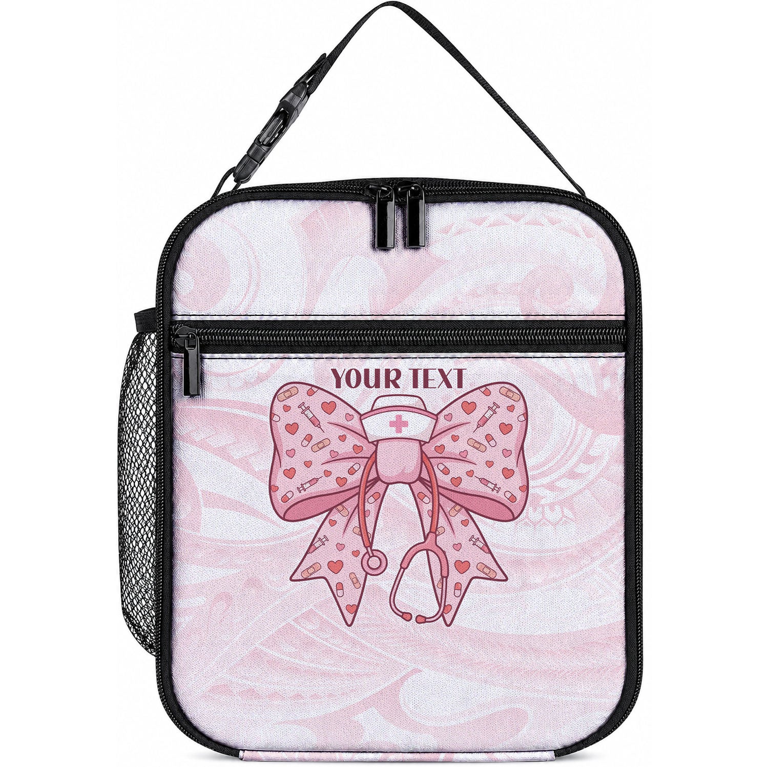 New Zealand Nurses RN Personalised Lunch Bag Pink Stethoscope Coquette Bow Maori Motif LT9 10.2 × 8.3 × 4.3 inch Blue - Polynesian Pride