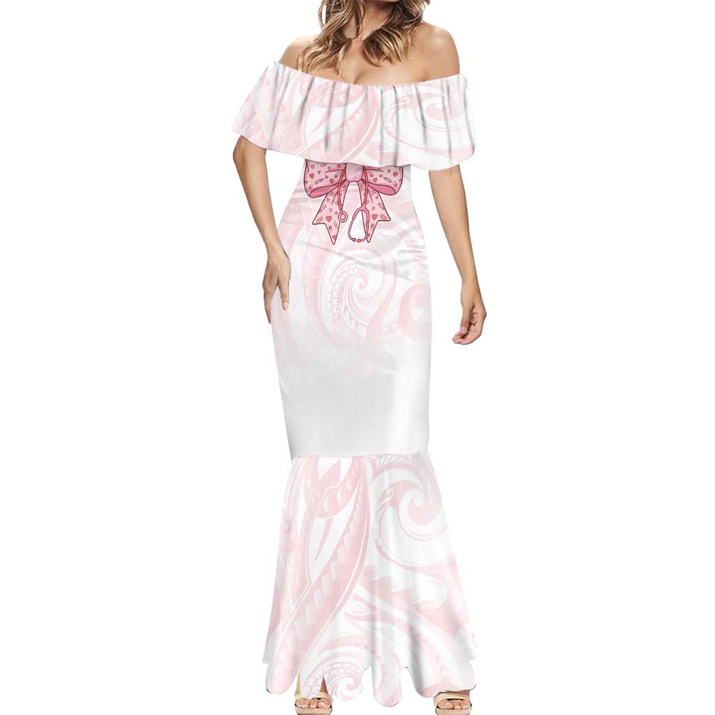 New Zealand Nurses RN Personalised Mermaid Dress Pink Stethoscope Coquette Bow Maori Motif