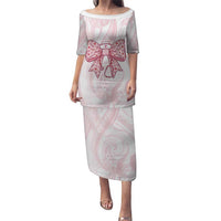 New Zealand Nurses RN Personalised Puletasi Pink Stethoscope Coquette Bow Maori Motif LT9 Long Dress Pink - Polynesian Pride