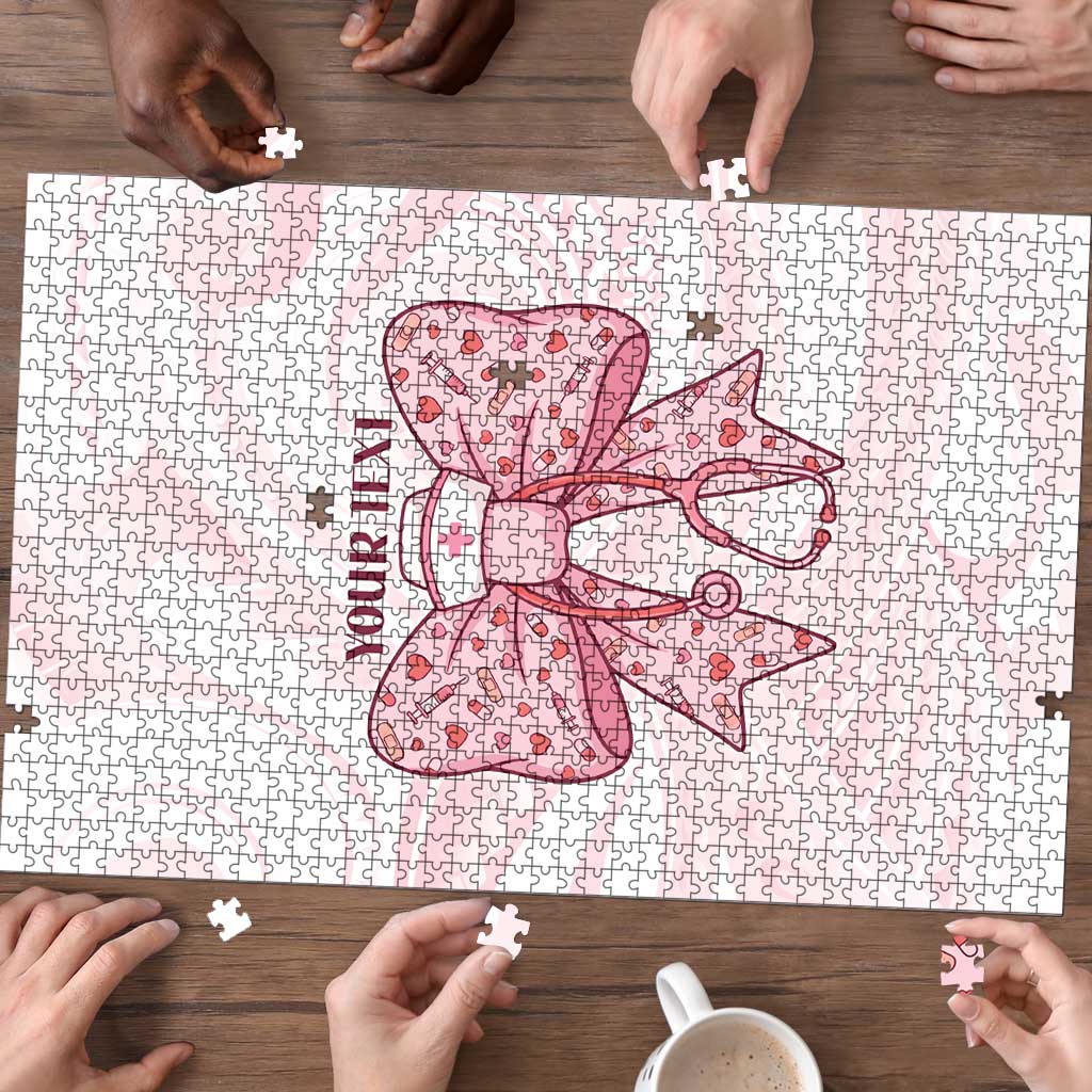 New Zealand Nurses RN Personalised Puzzle Pink Stethoscope Coquette Bow Maori Motif LT9 - Polynesian Pride
