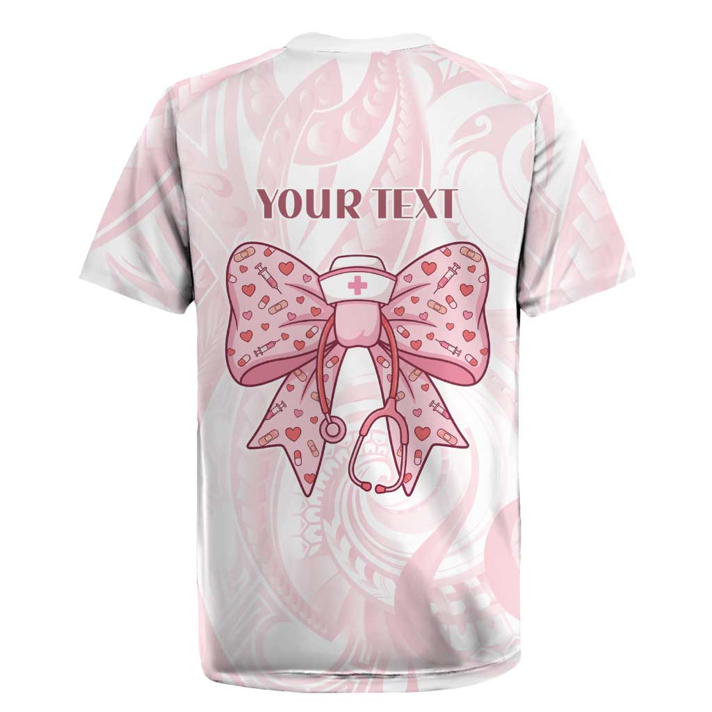 New Zealand Nurses RN Personalised Rugby Jersey Pink Stethoscope Coquette Bow Maori Motif LT9 - Polynesian Pride