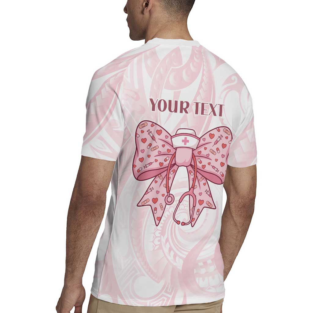 New Zealand Nurses RN Personalised Rugby Jersey Pink Stethoscope Coquette Bow Maori Motif LT9 - Polynesian Pride