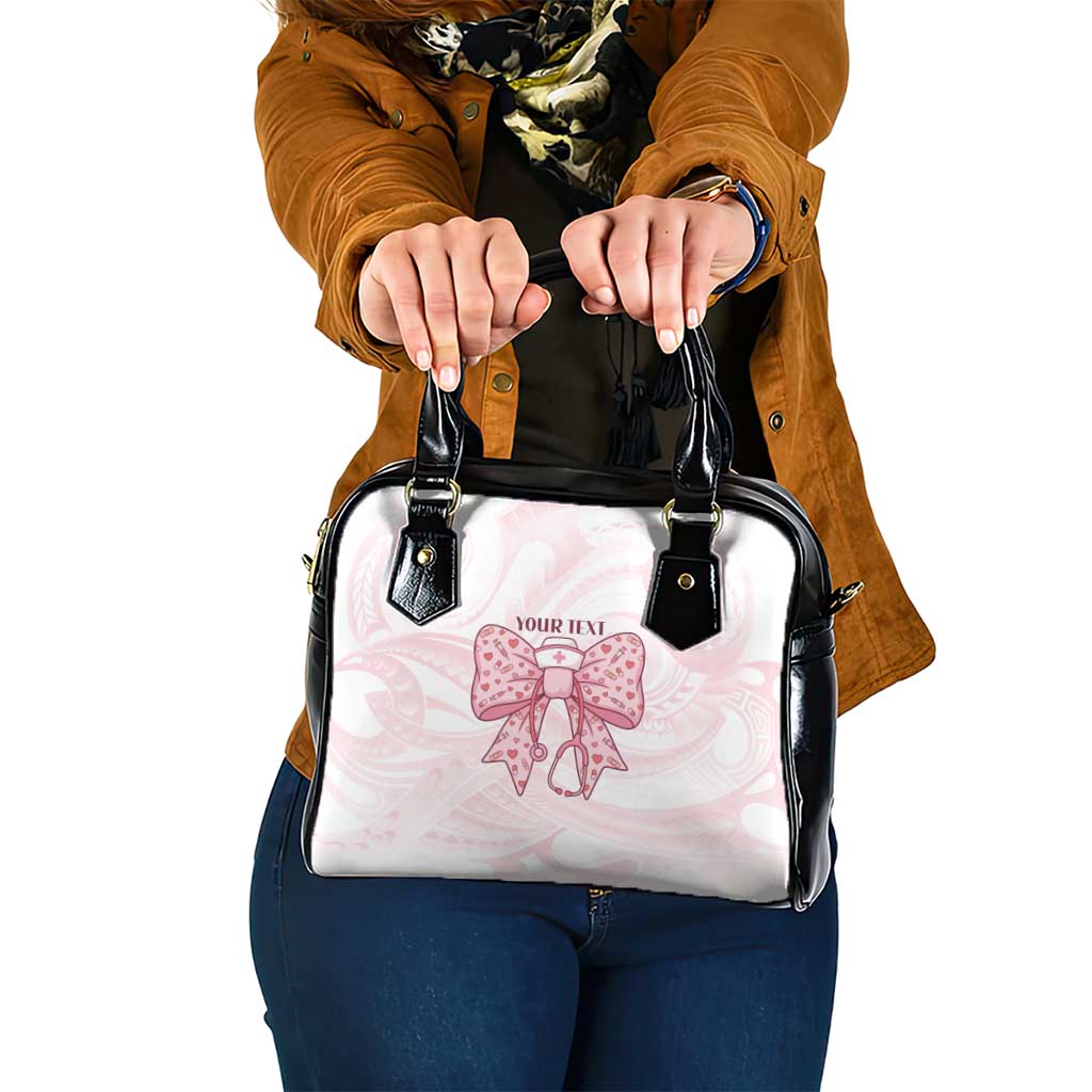 New Zealand Nurses RN Personalised Shoulder Handbag Pink Stethoscope Coquette Bow Maori Motif