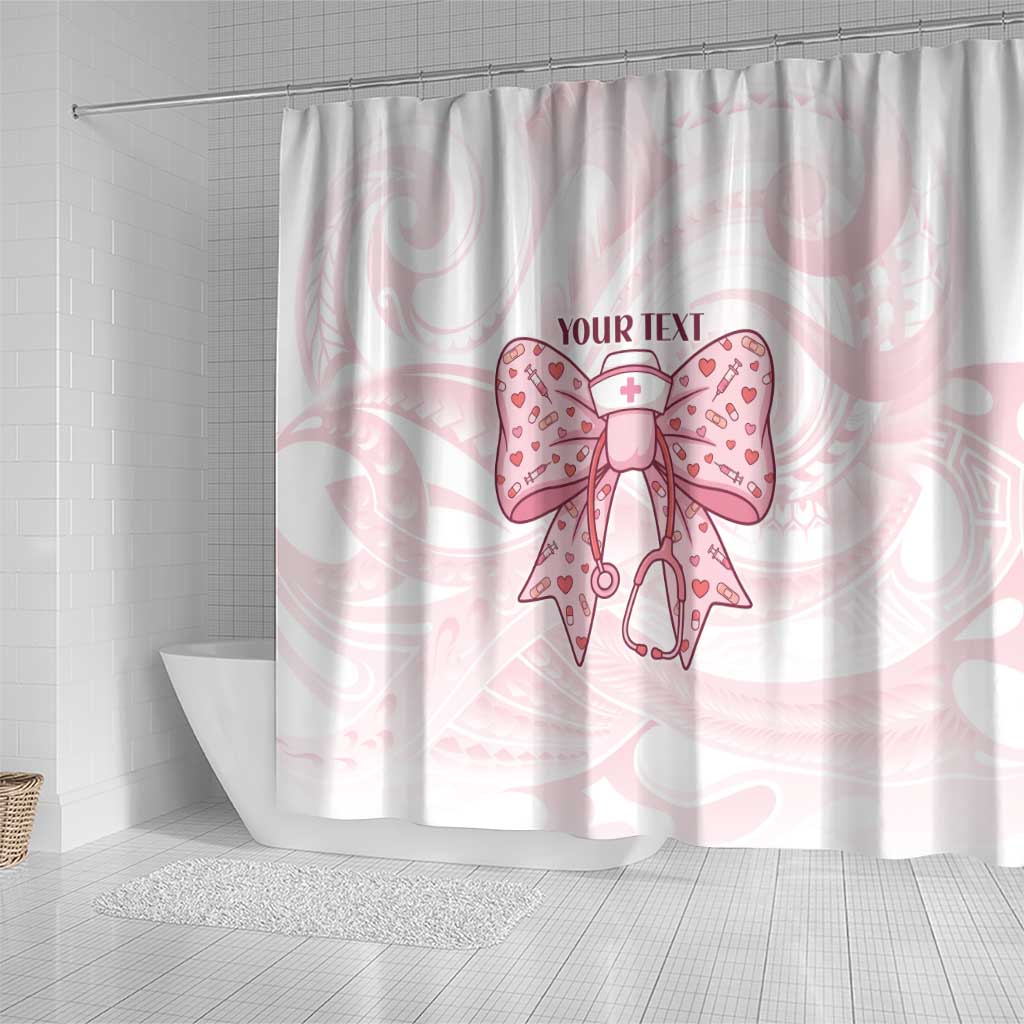 New Zealand Nurses RN Personalised Shower Curtain Pink Stethoscope Coquette Bow Maori Motif