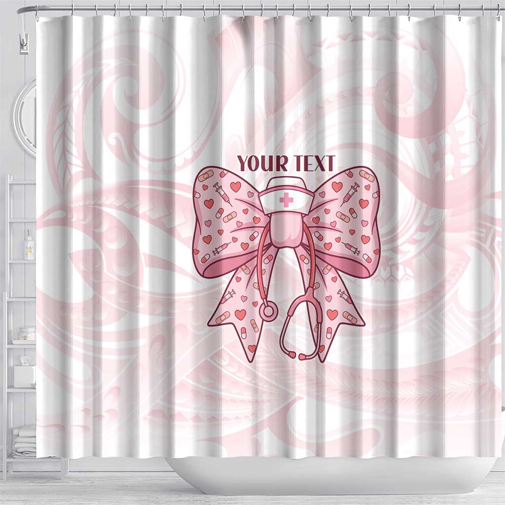 New Zealand Nurses RN Personalised Shower Curtain Pink Stethoscope Coquette Bow Maori Motif