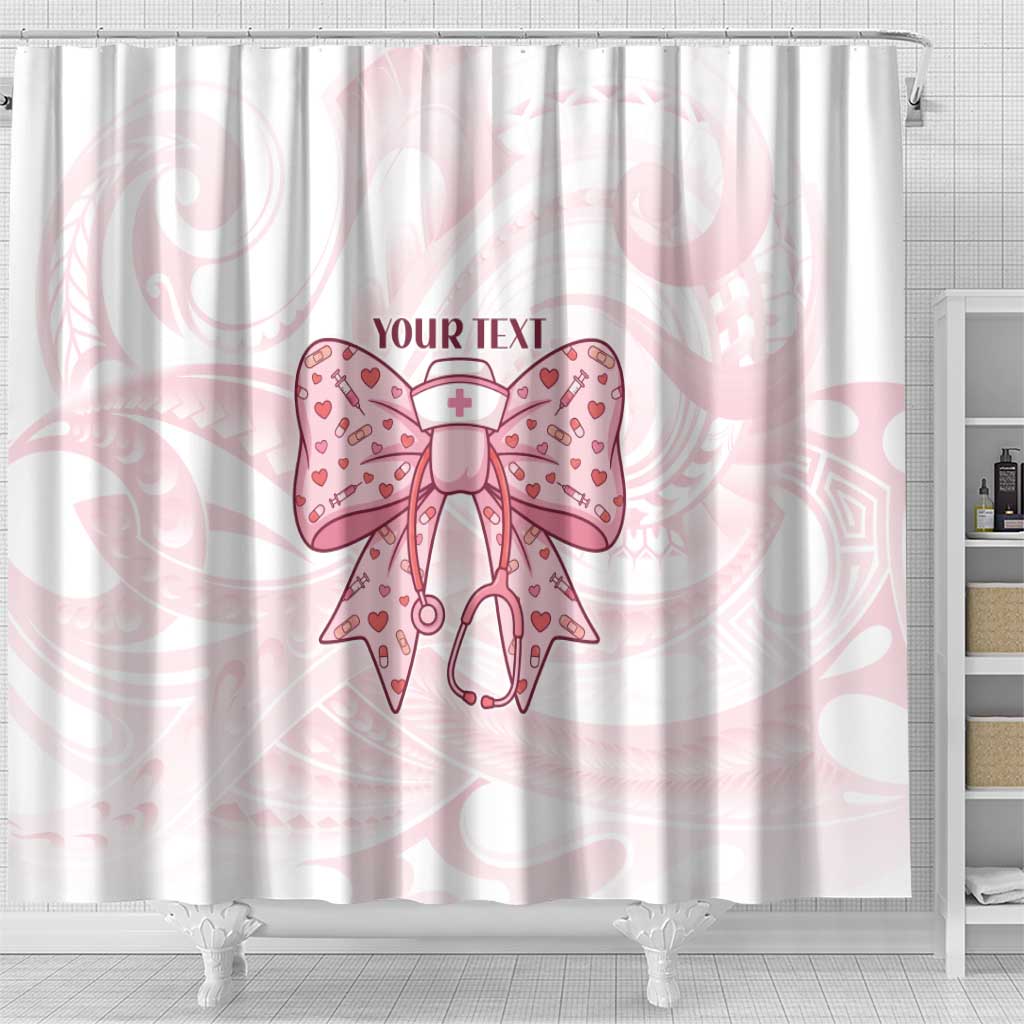 New Zealand Nurses RN Personalised Shower Curtain Pink Stethoscope Coquette Bow Maori Motif