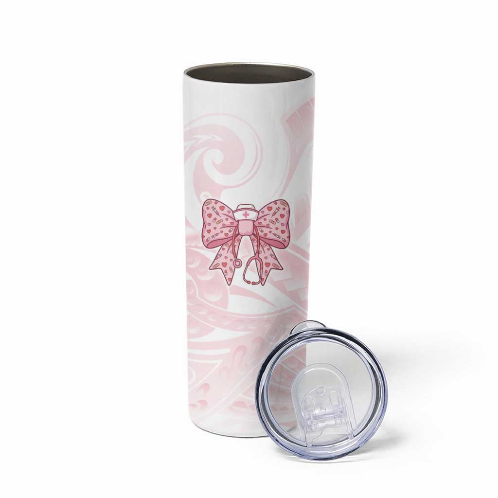 New Zealand Nurses RN Personalised Skinny Tumbler Pink Stethoscope Coquette Bow Maori Motif