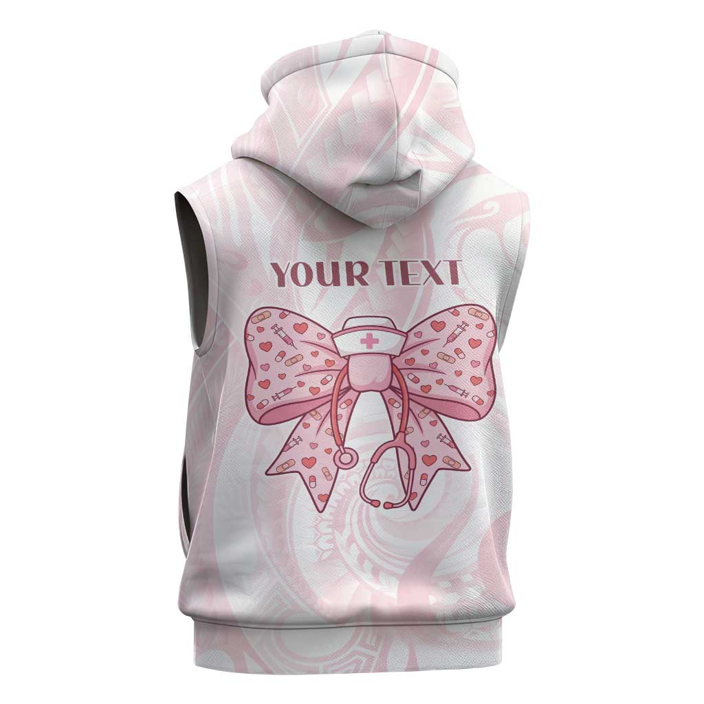 New Zealand Nurses RN Personalised Sleeveless Zip Hoodie Pink Stethoscope Coquette Bow Maori Motif