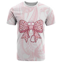 New Zealand Nurses RN Personalised T Shirt Pink Stethoscope Coquette Bow Maori Motif LT9 Pink - Polynesian Pride