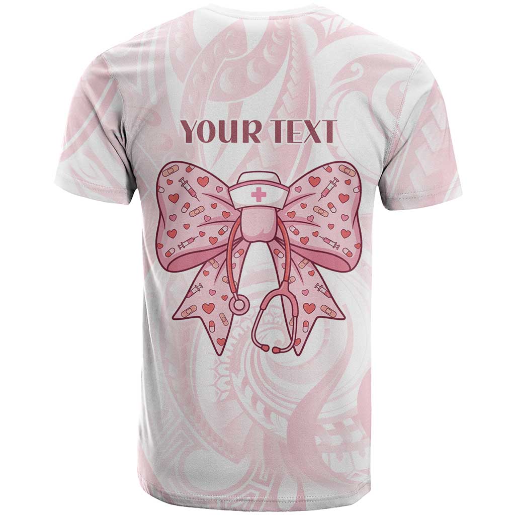 New Zealand Nurses RN Personalised T Shirt Pink Stethoscope Coquette Bow Maori Motif LT9 - Polynesian Pride