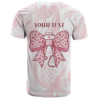 New Zealand Nurses RN Personalised T Shirt Pink Stethoscope Coquette Bow Maori Motif LT9 - Polynesian Pride