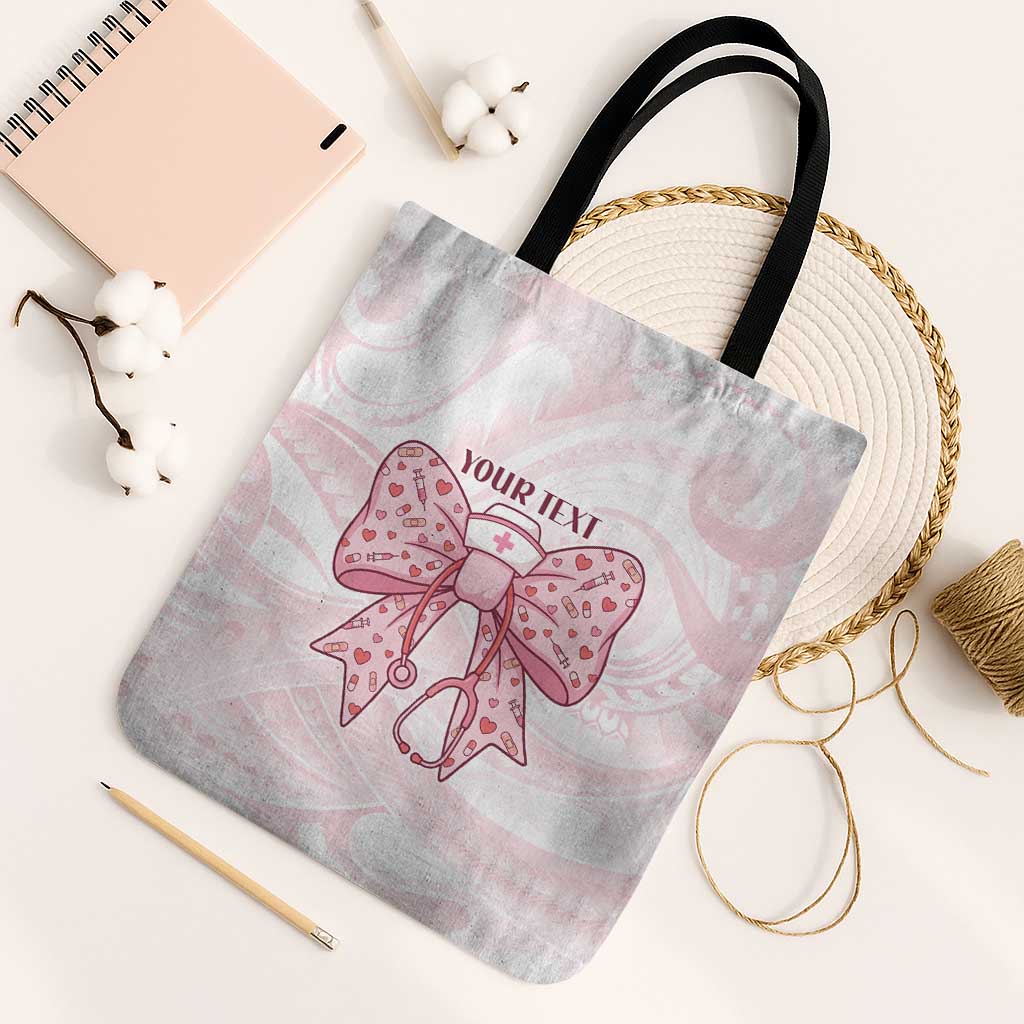 New Zealand Nurses RN Personalised Tote Bag Pink Stethoscope Coquette Bow Maori Motif LT9 Black Strap One Size Pink - Polynesian Pride