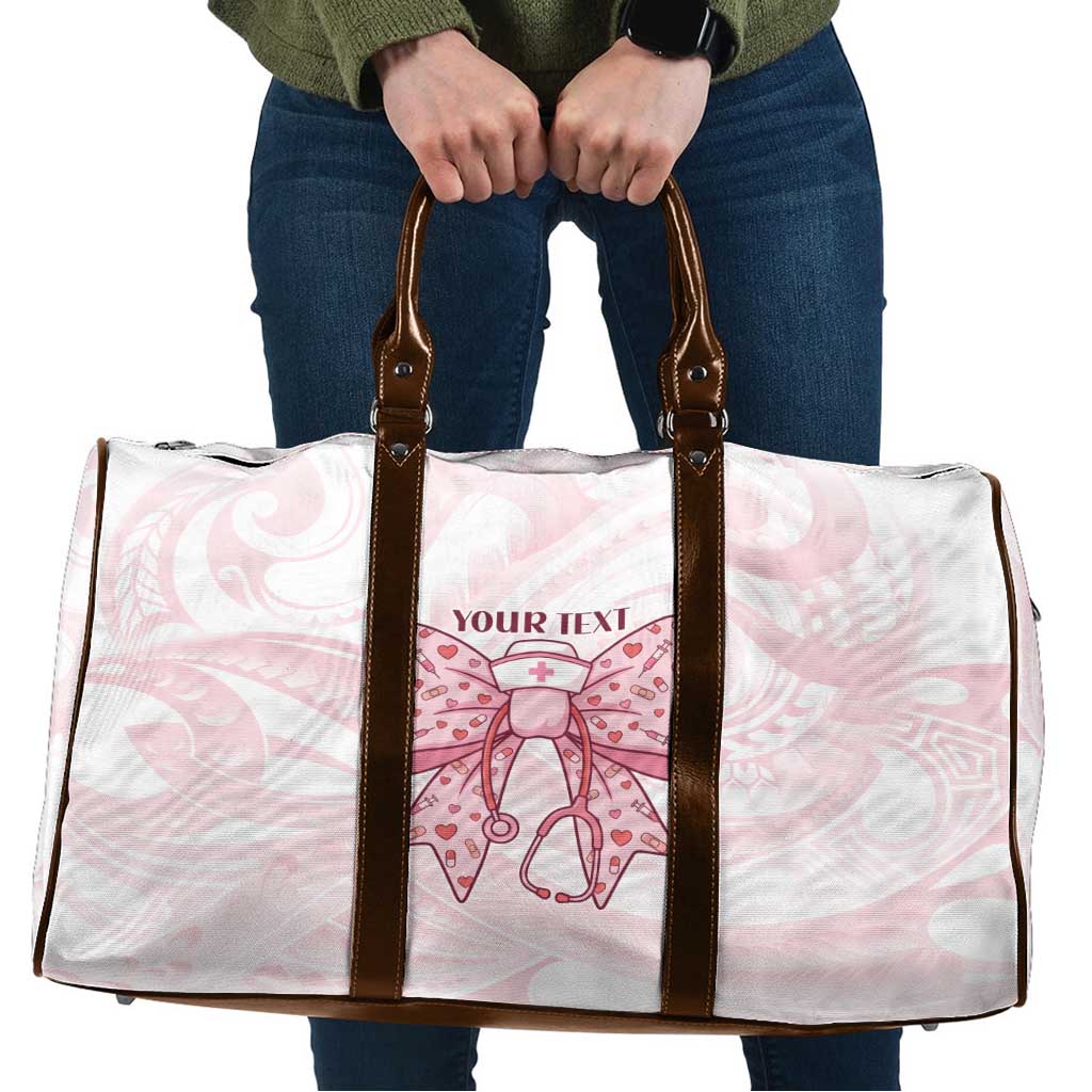 New Zealand Nurses RN Personalised Travel Bag Pink Stethoscope Coquette Bow Maori Motif