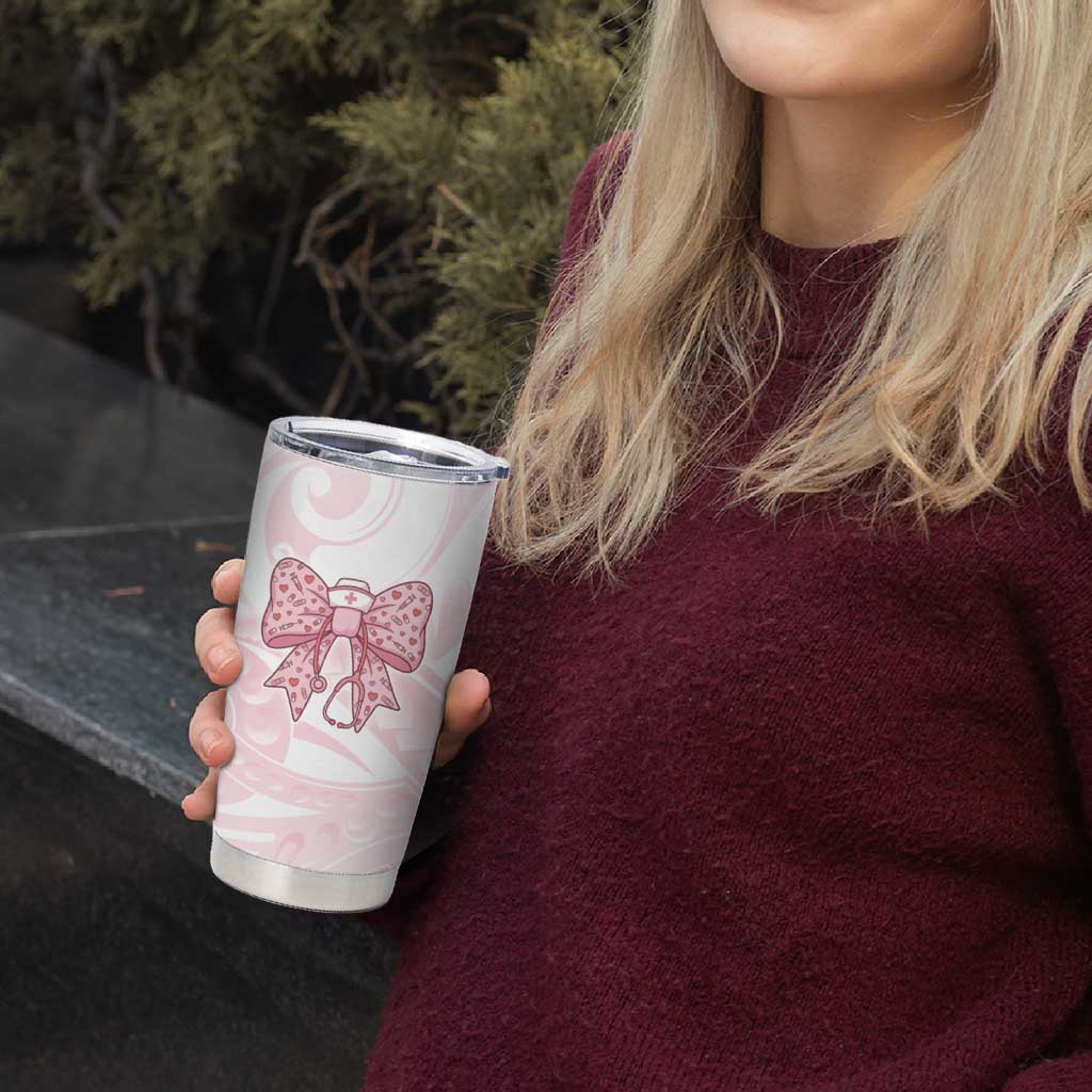 New Zealand Nurses RN Personalised Tumbler Cup Pink Stethoscope Coquette Bow Maori Motif