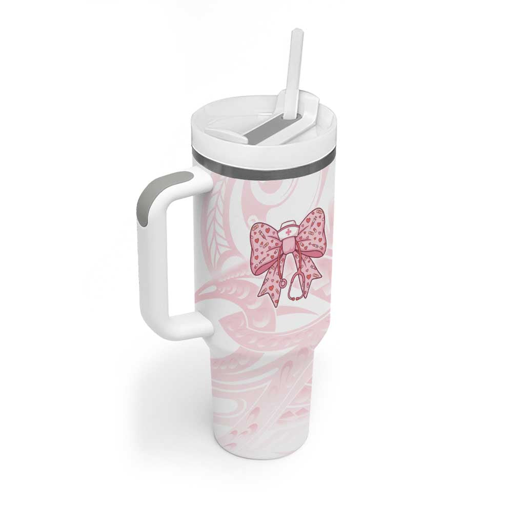 New Zealand Nurses RN Personalised Tumbler With Handle Pink Stethoscope Coquette Bow Maori Motif