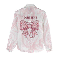 New Zealand Nurses RN Personalised Women Casual Shirt Pink Stethoscope Coquette Bow Maori Motif