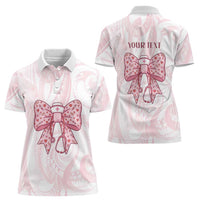 New Zealand Nurses RN Personalised Women Polo Shirt Pink Stethoscope Coquette Bow Maori Motif