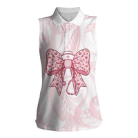 New Zealand Nurses RN Personalised Women Sleeveless Polo Shirt Pink Stethoscope Coquette Bow Maori Motif