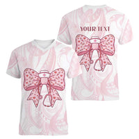 New Zealand Nurses RN Personalised Women V-Neck T-Shirt Pink Stethoscope Coquette Bow Maori Motif