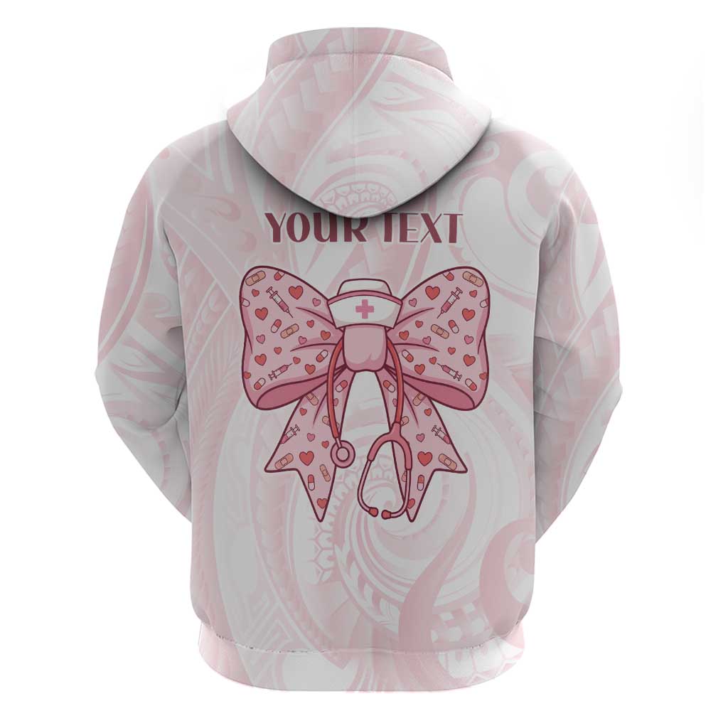 New Zealand Nurses RN Personalised Zip Hoodie Pink Stethoscope Coquette Bow Maori Motif