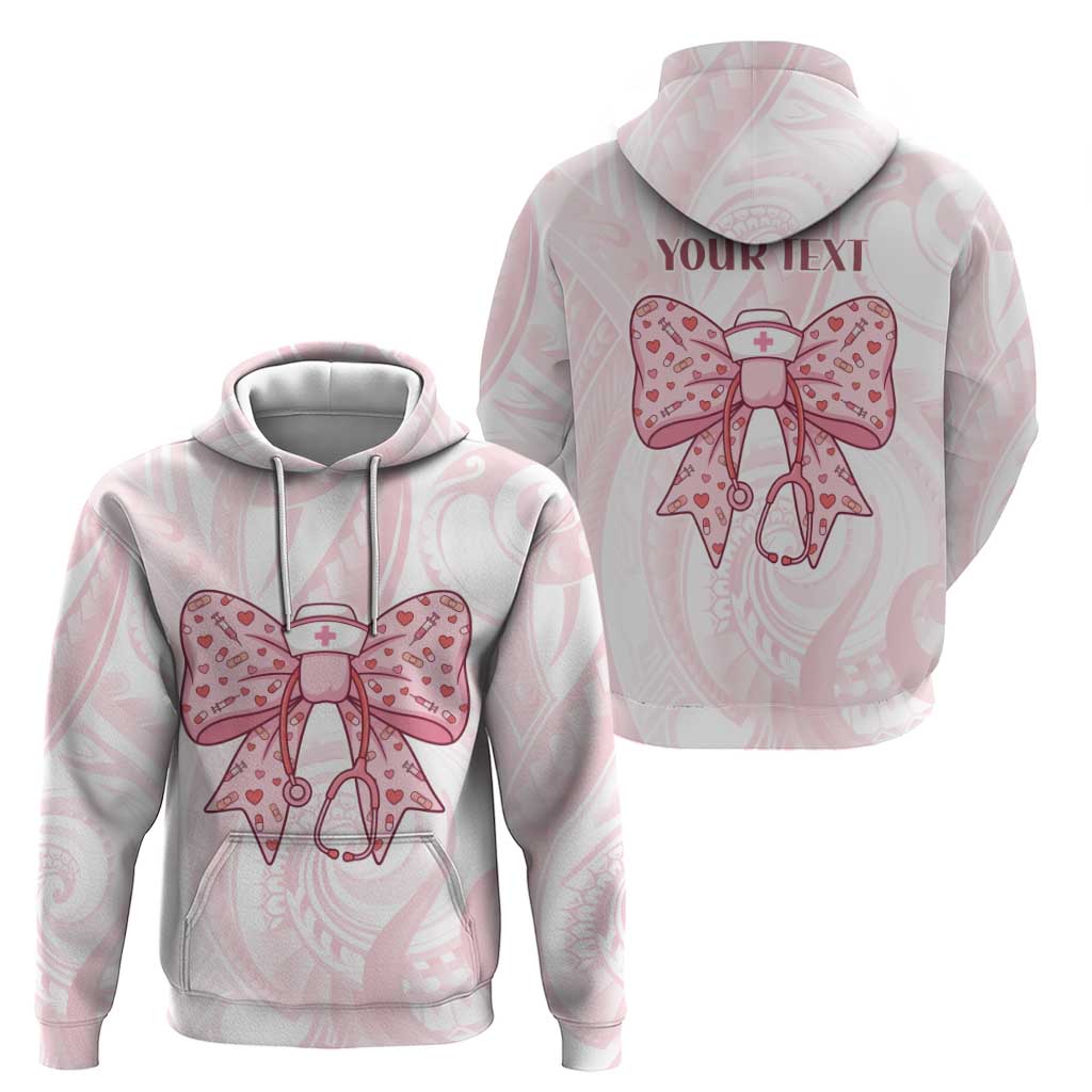 New Zealand Nurses RN Personalised Zip Hoodie Pink Stethoscope Coquette Bow Maori Motif