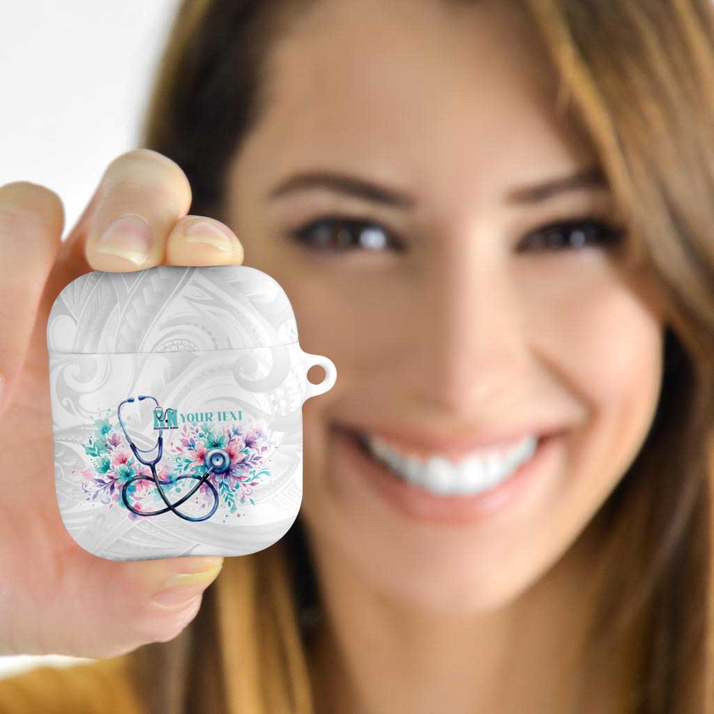 New Zealand Nurses RN Personalised AirPods Case Stethoscope Floral Maori Motif