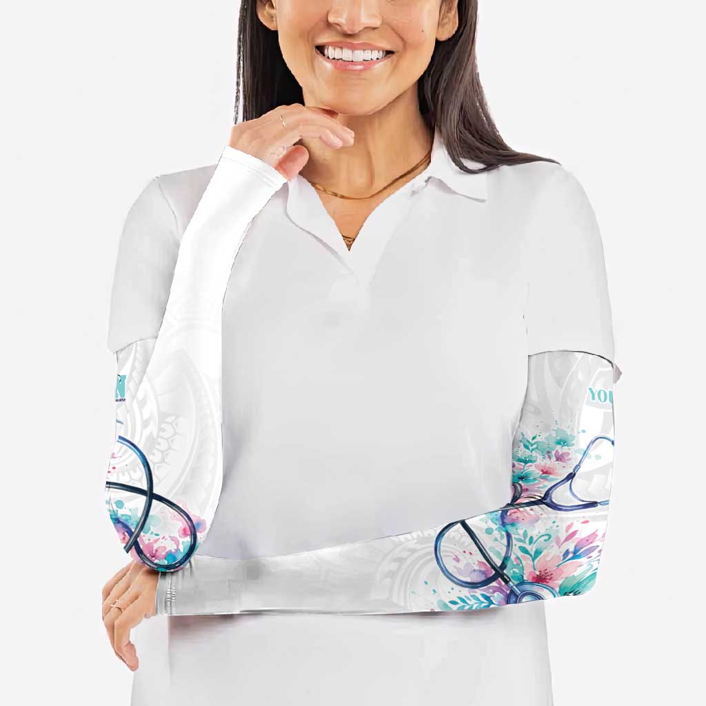 New Zealand Nurses RN Personalised Arm Sleeves Stethoscope Floral Maori Motif LT9 - Polynesian Pride