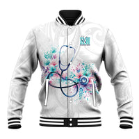 New Zealand Nurses RN Personalised Baseball Jacket Stethoscope Floral Maori Motif
