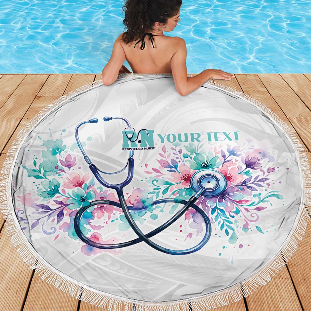 New Zealand Nurses RN Personalised Beach Blanket Stethoscope Floral Maori Motif