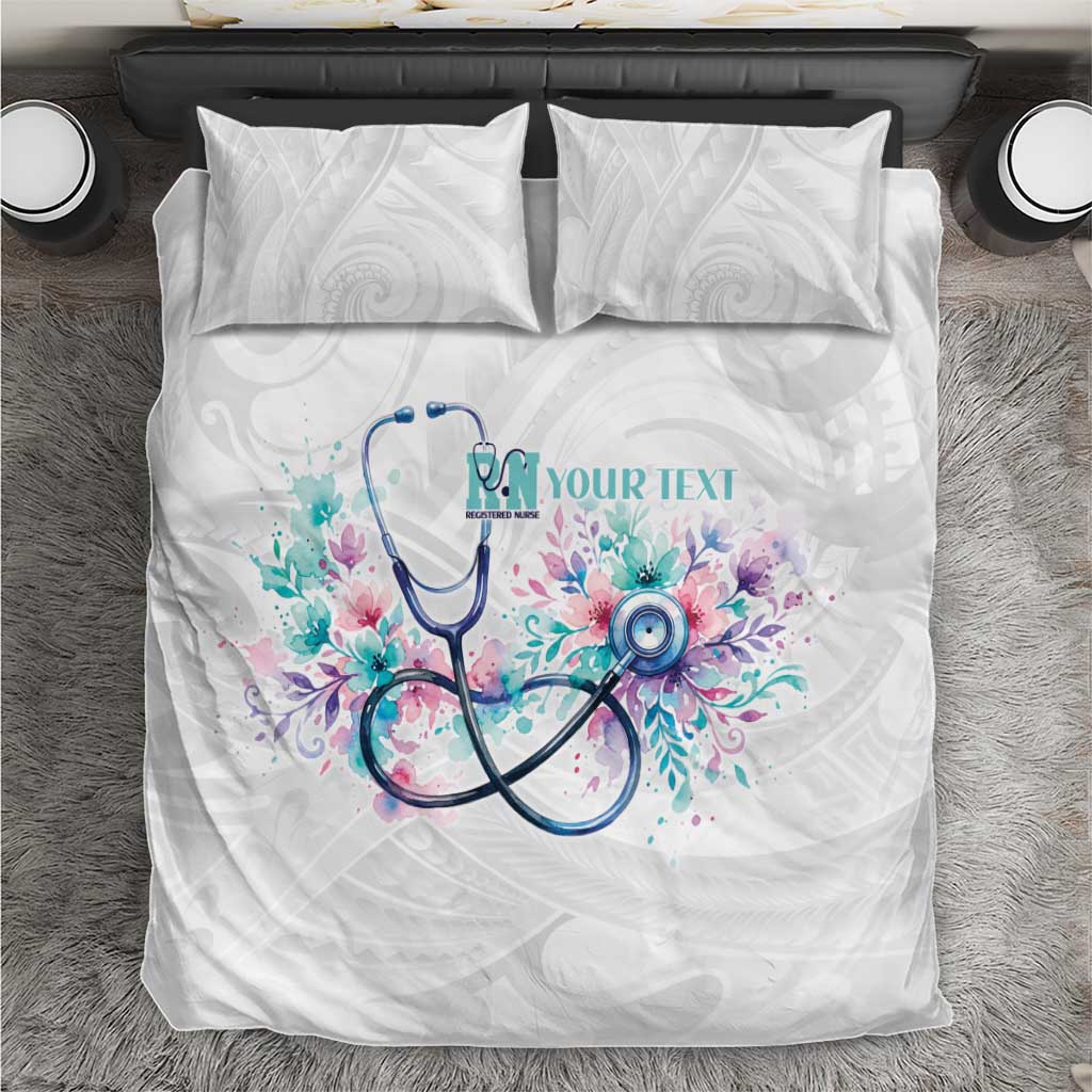 New Zealand Nurses RN Personalised Bedding Set Stethoscope Floral Maori Motif LT9 White - Polynesian Pride