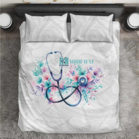 New Zealand Nurses RN Personalised Bedding Set Stethoscope Floral Maori Motif LT9 White - Polynesian Pride