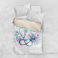 New Zealand Nurses RN Personalised Bedding Set Stethoscope Floral Maori Motif LT9 US Twin 172cm x 218cm White - Polynesian Pride