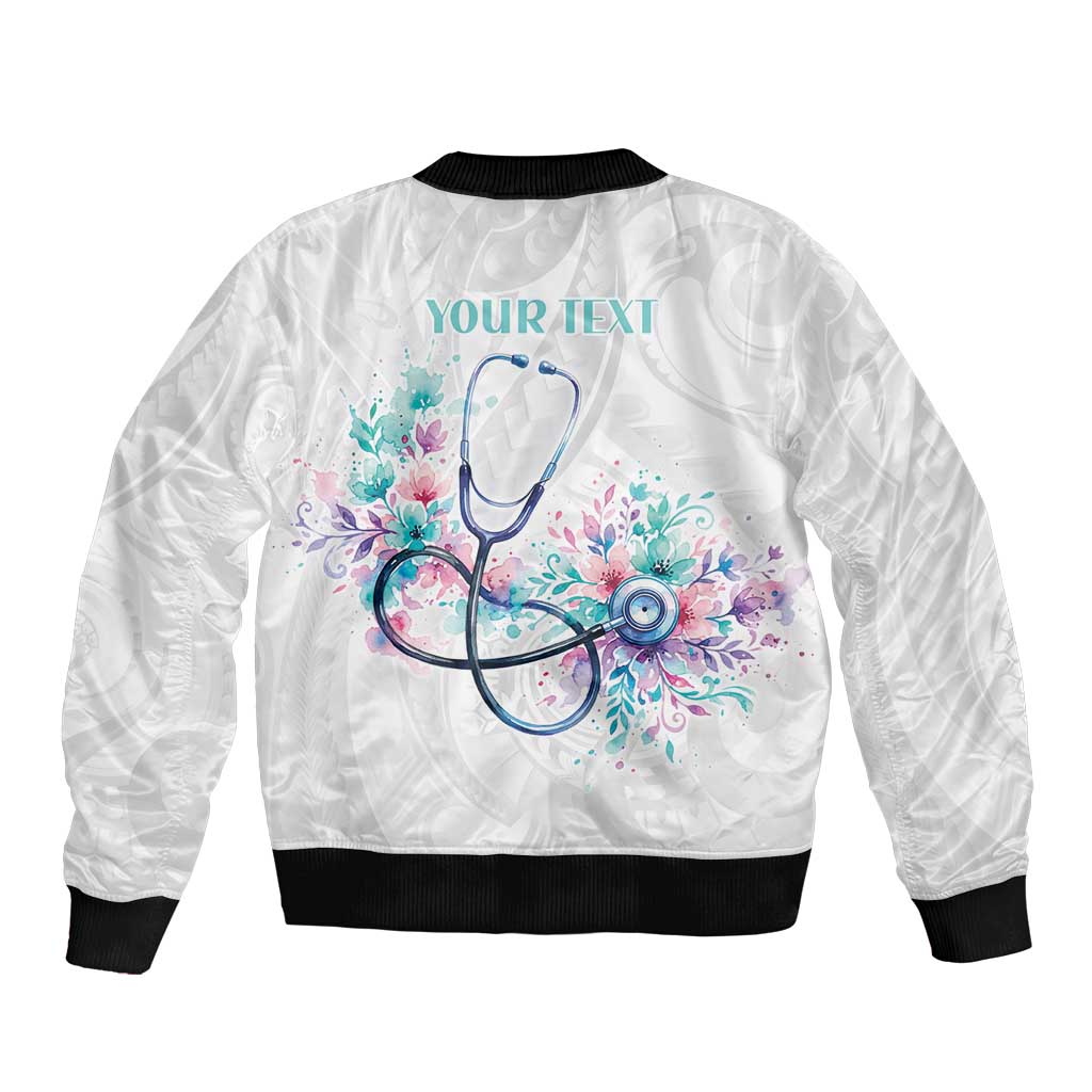 New Zealand Nurses RN Personalised Bomber Jacket Stethoscope Floral Maori Motif LT9 - Polynesian Pride