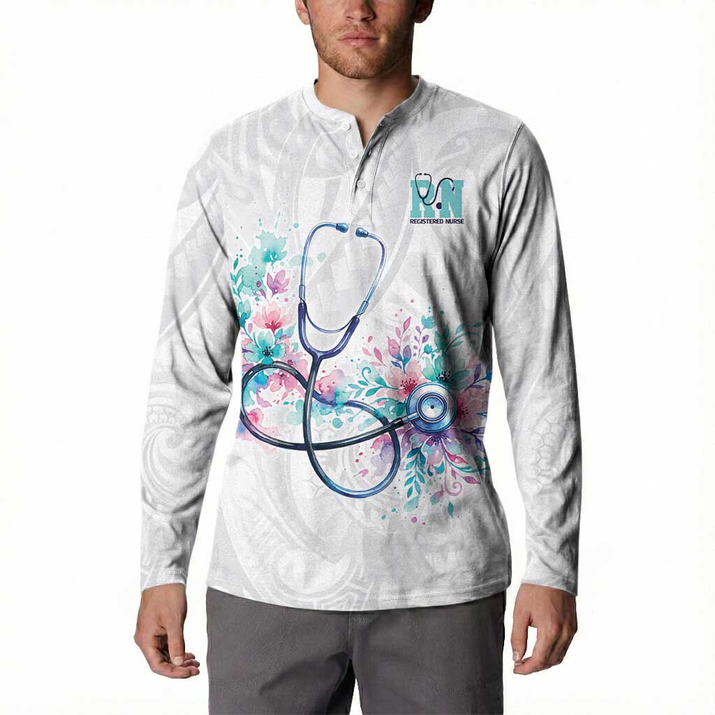 New Zealand Nurses RN Personalised Button Sweatshirt Stethoscope Floral Maori Motif