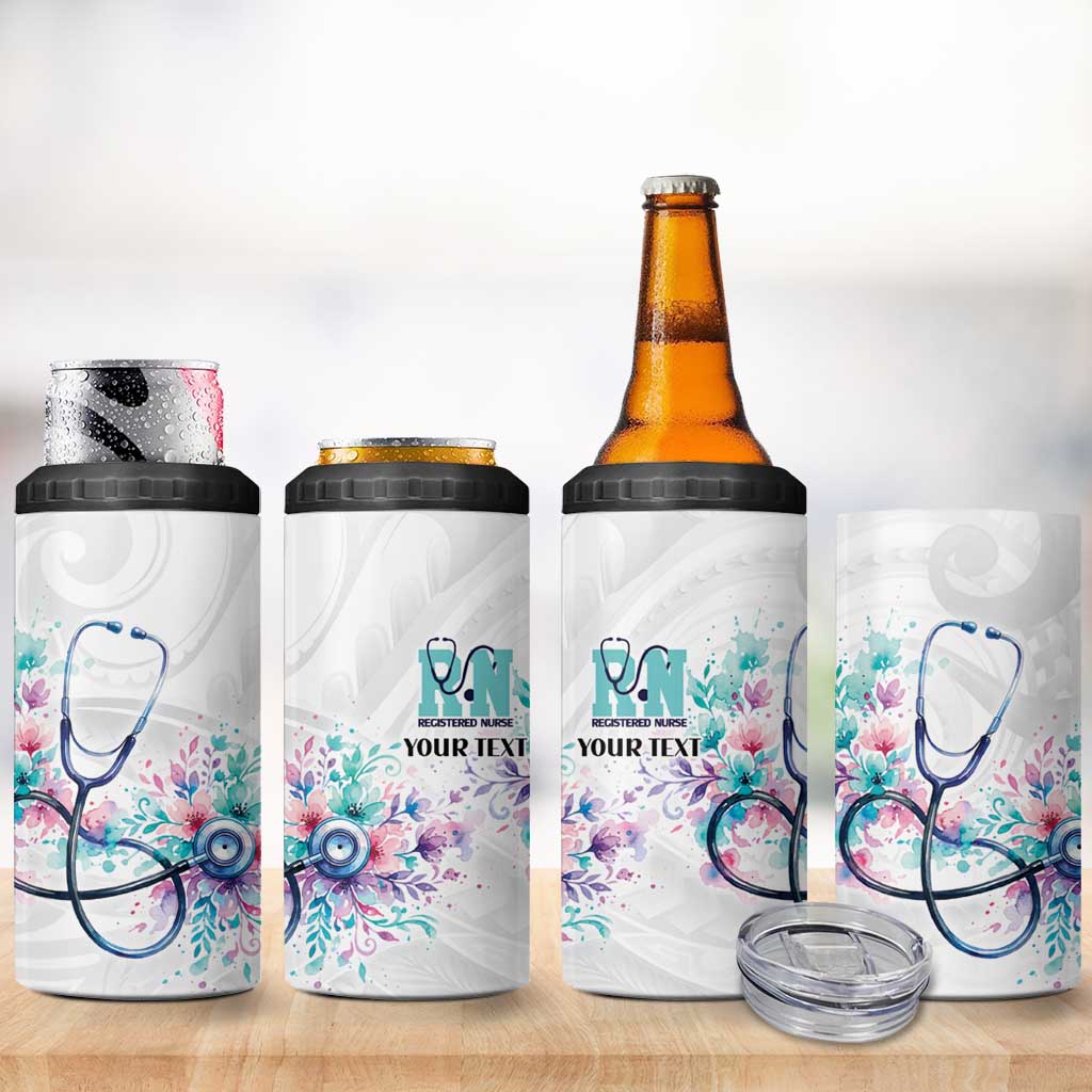 New Zealand Nurses RN Personalised 4 in 1 Can Cooler Tumbler Stethoscope Floral Maori Motif