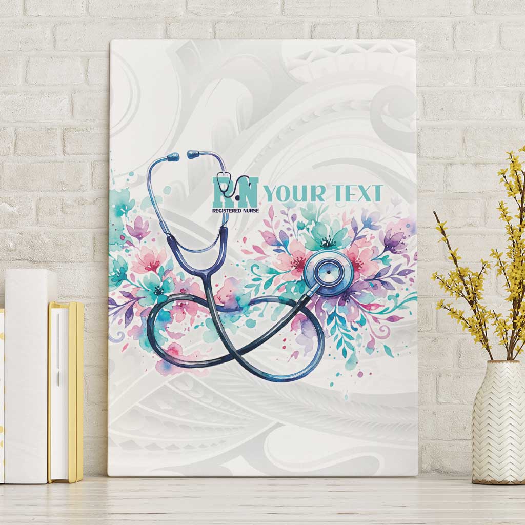 New Zealand Nurses RN Personalised Canvas Wall Art Stethoscope Floral Maori Motif LT9 Without Frame White - Polynesian Pride
