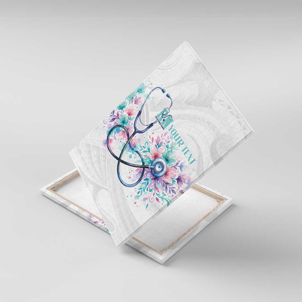 New Zealand Nurses RN Personalised Canvas Wall Art Stethoscope Floral Maori Motif LT9 With Frame White - Polynesian Pride