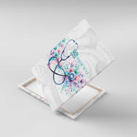 New Zealand Nurses RN Personalised Canvas Wall Art Stethoscope Floral Maori Motif LT9 With Frame White - Polynesian Pride